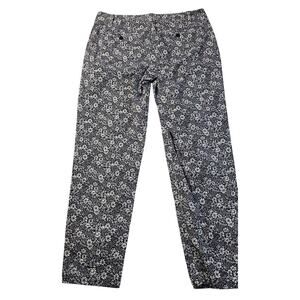 Talbots sz 12 navy blue floral coquette pattern cropped pants EUC career teacher